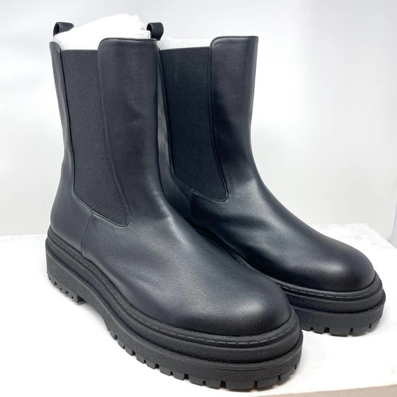 Good American Chelsea Lug Sole Combat Boots In Black Size 13 New - Picture 2 of 9